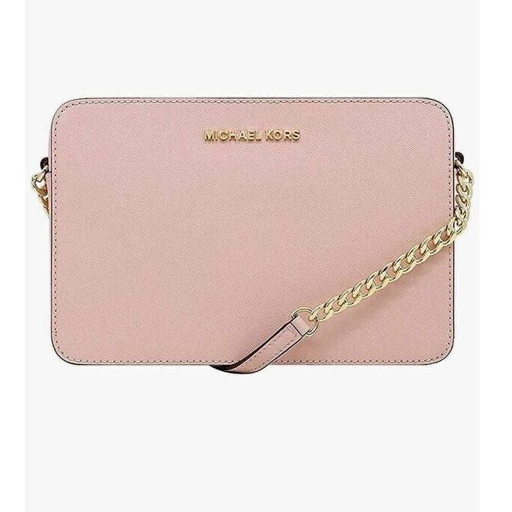 MICHAEL KORS Jet Set East West saffiano faux-leather large crossbody bag - PINK